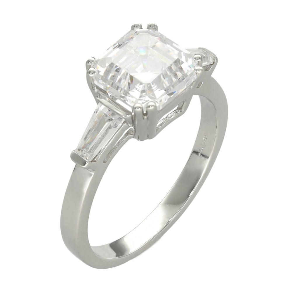 Ladies 9ct White Gold Cubic Zirconia Asscher Cut Ring