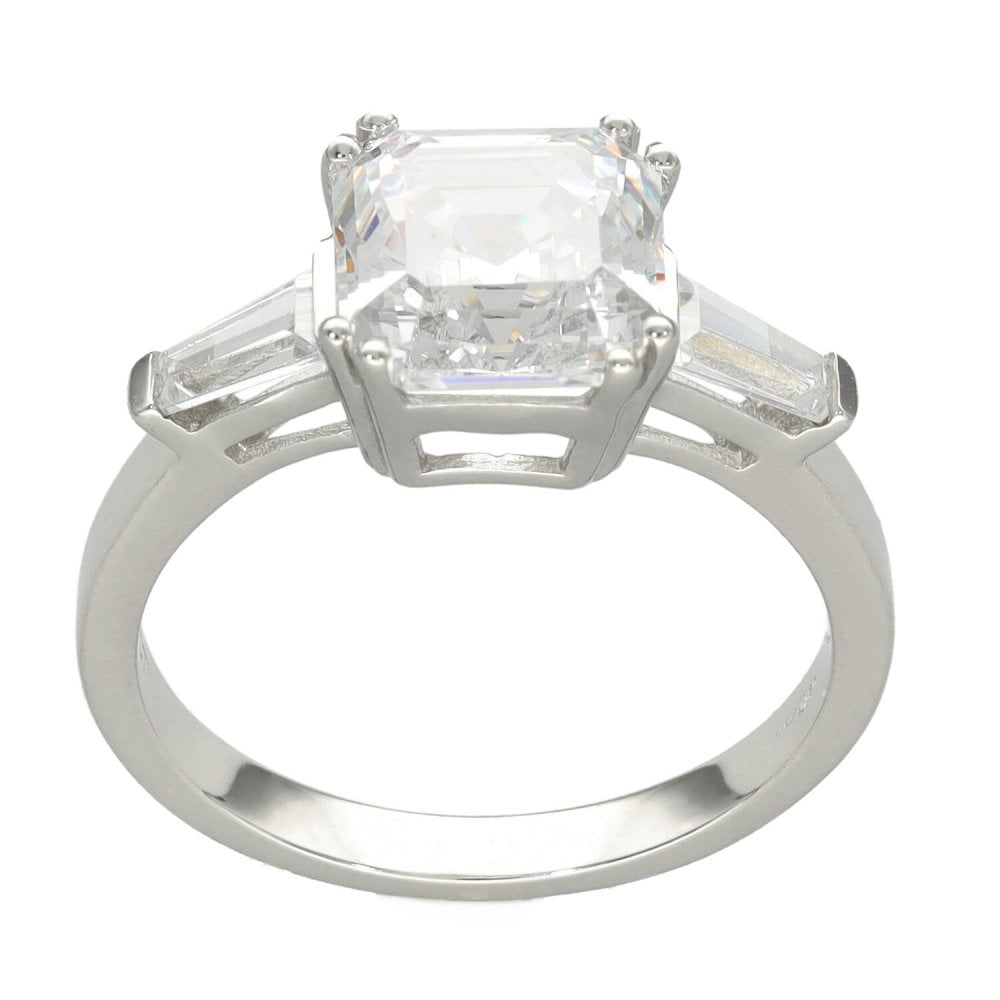 Ladies 9ct White Gold Cubic Zirconia Asscher Cut Ring