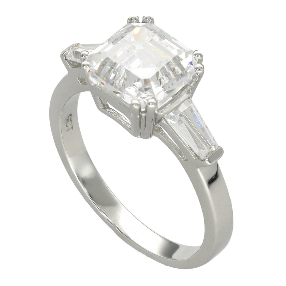 Ladies 9ct White Gold Cubic Zirconia Asscher Cut Ring
