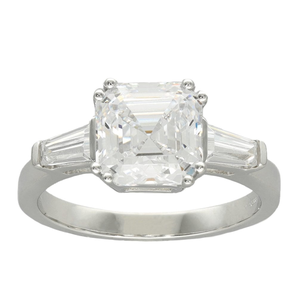 Ladies 9ct White Gold Cubic Zirconia Asscher Cut Ring