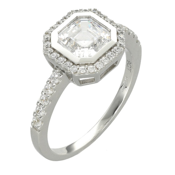 Ladies 9ct White Gold Cushion Cut Cubic Zirconia Halo Ring
