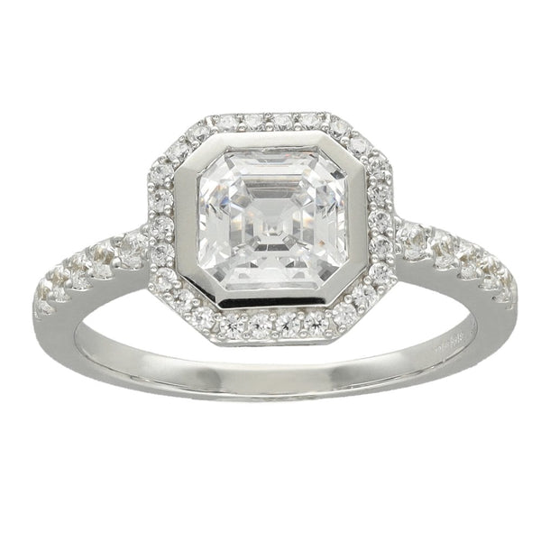 Ladies 9ct White Gold Cushion Cut Cubic Zirconia Halo Ring