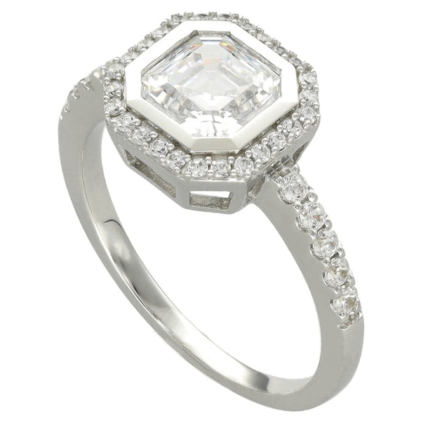 Ladies 9ct White Gold Cushion Cut Cubic Zirconia Halo Ring