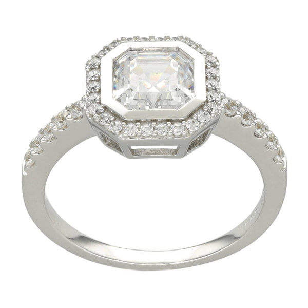 Ladies 9ct White Gold Cushion Cut Cubic Zirconia Halo Ring