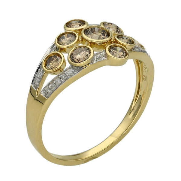 9ct Yellow Gold Champagne Diamond Cluster Ring 1.17ct