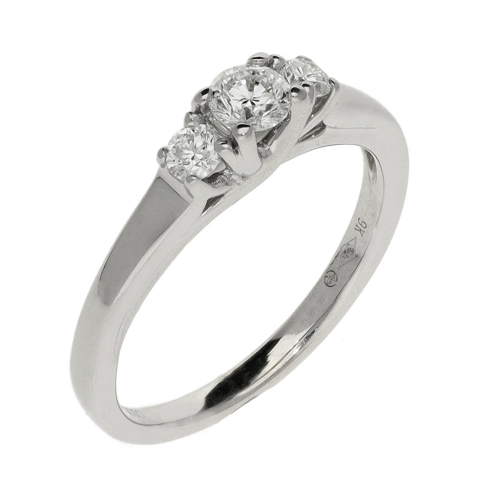 Ladies 9ct White Gold Three Stone Diamond Row Ring - 0.42ct