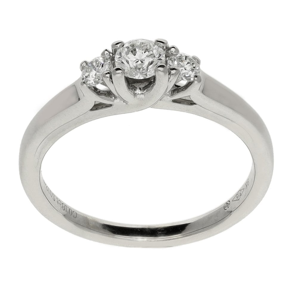 Ladies 9ct White Gold Three Stone Diamond Row Ring - 0.42ct