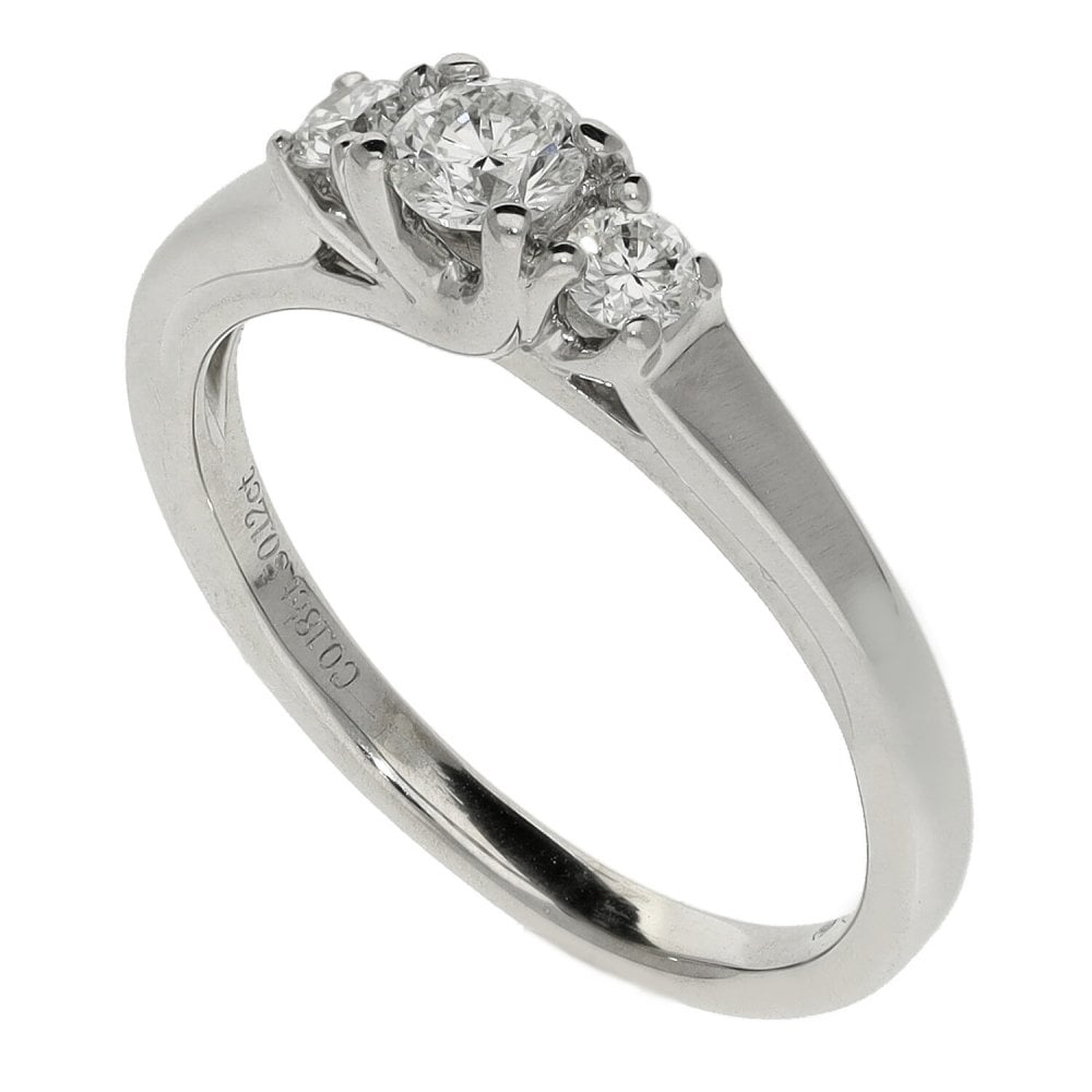 Ladies 9ct White Gold Three Stone Diamond Row Ring - 0.42ct