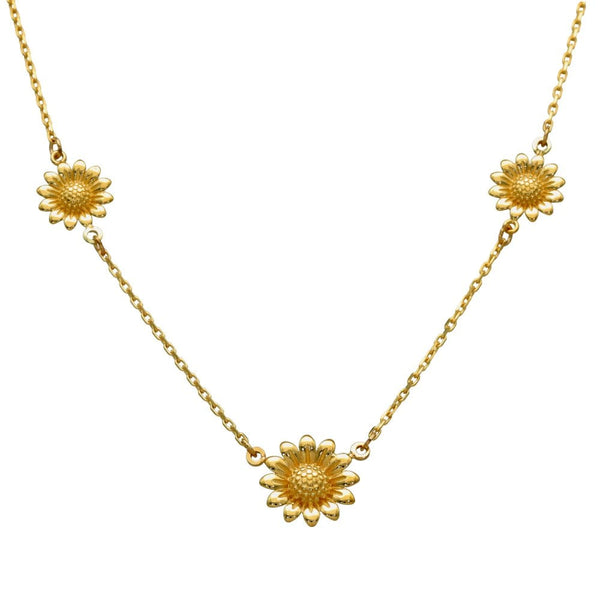 9ct Yellow Gold Triple Sunflower Necklace - 16x18" - 2.2g