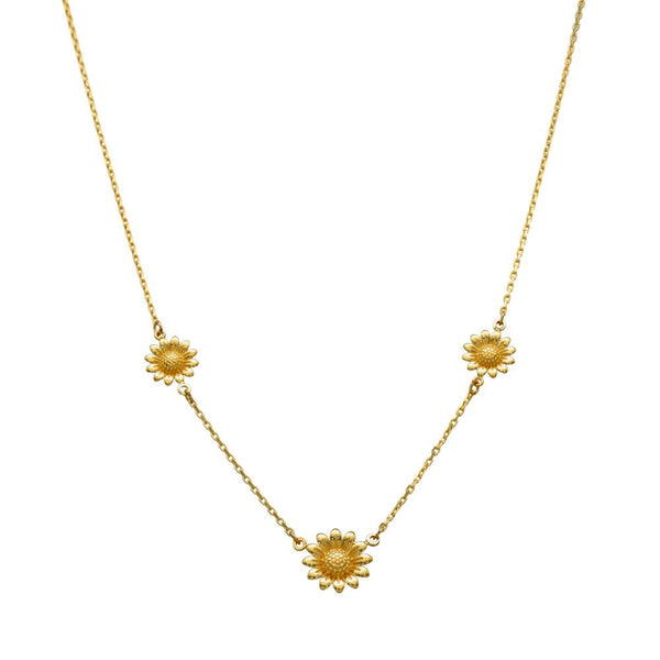 9ct Yellow Gold Triple Sunflower Necklace - 16x18" - 2.2g