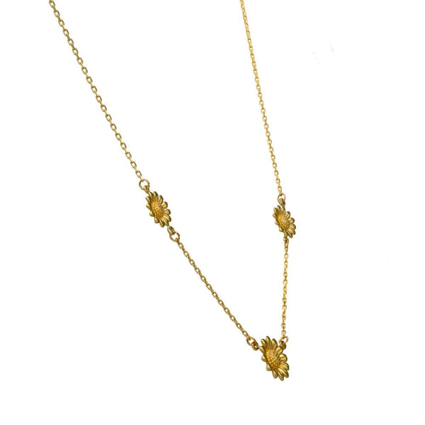 9ct Yellow Gold Triple Sunflower Necklace - 16x18" - 2.2g
