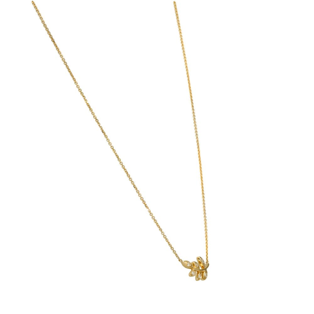 9ct Yellow Gold Diamond Fern Pendant & Chain - 16/18" - 0.04ct