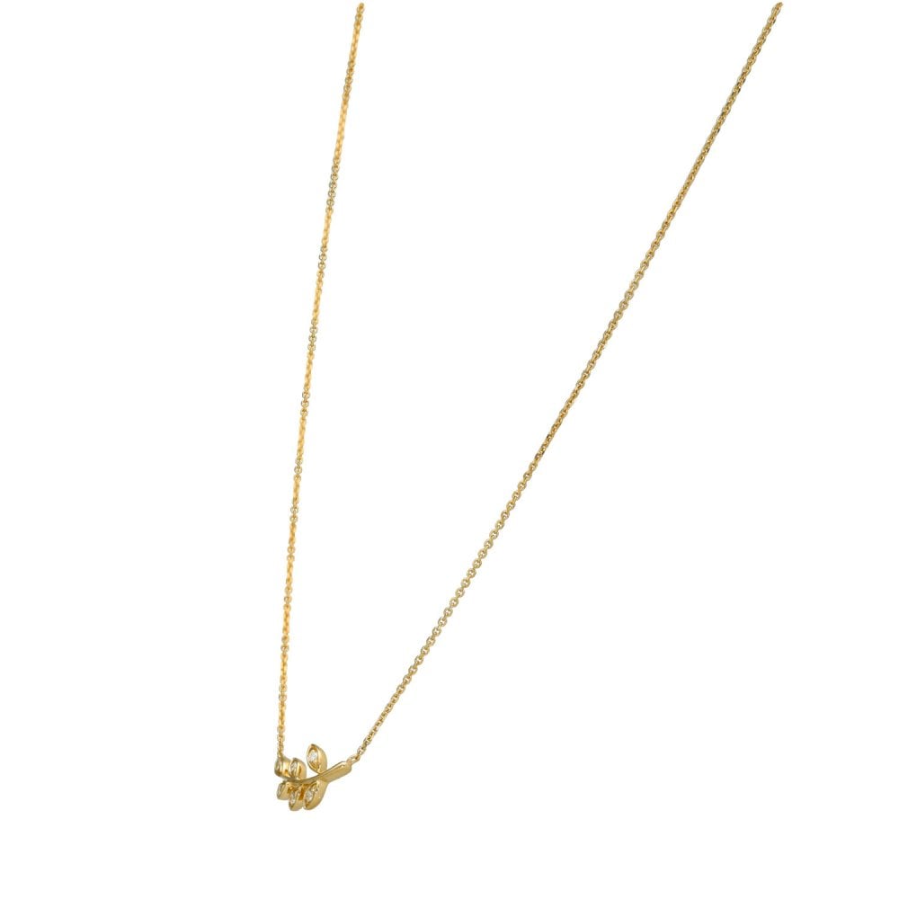 9ct Yellow Gold Diamond Fern Pendant & Chain - 16/18" - 0.04ct
