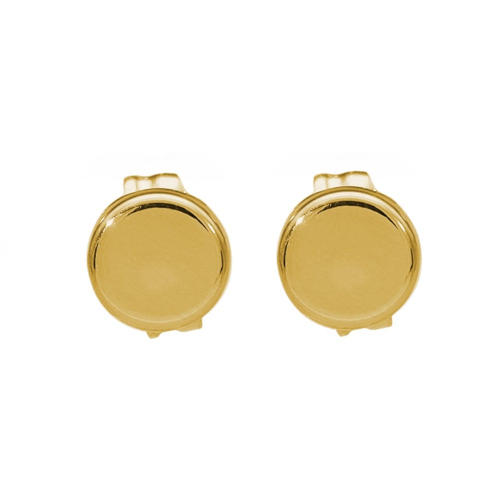 Ladies 9ct Yellow Gold Small Flat Circle Stud Earrings