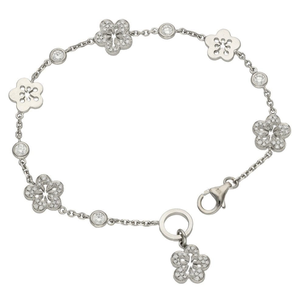 Ladies 18ct White Gold Diamond Flower Blossom Bracelet - 0.80ct