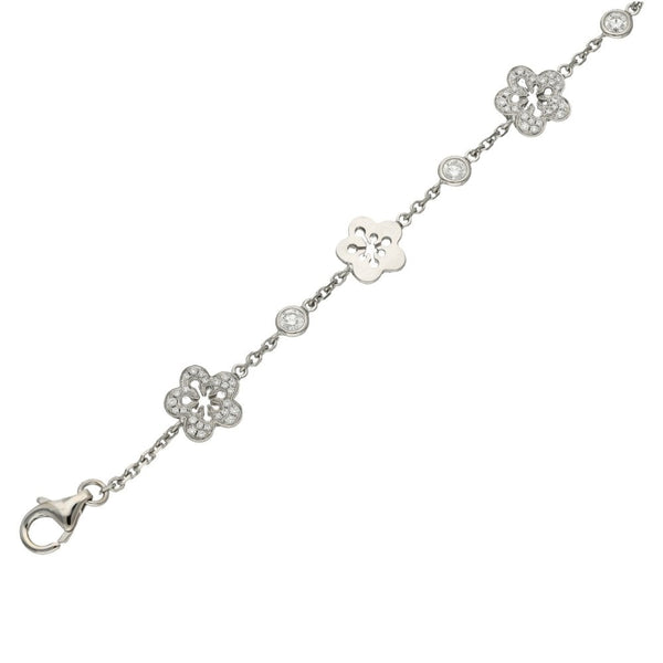 Ladies 18ct White Gold Diamond Flower Blossom Bracelet - 0.80ct