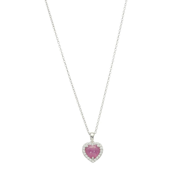 Ladies 9ct White Gold Diamond & Pink Sapphire Pendant & Chain
