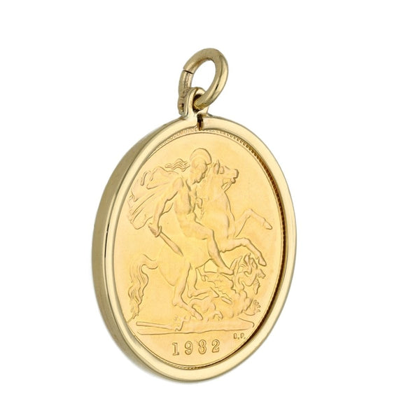 9ct Yellow Gold 1982 Half Sovereign Coin Pendant - 4.6g