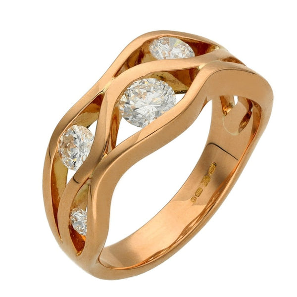 Ladies 18ct Rose Gold Open Wave Diamond Ring - 0.85ct