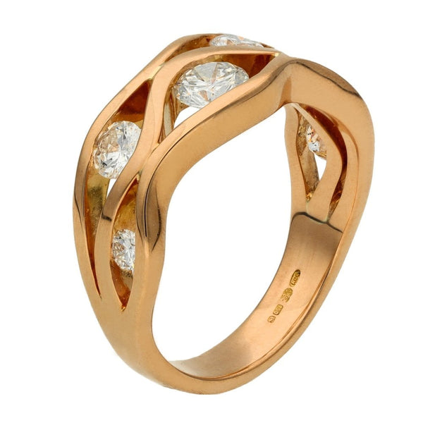 Ladies 18ct Rose Gold Open Wave Diamond Ring - 0.85ct