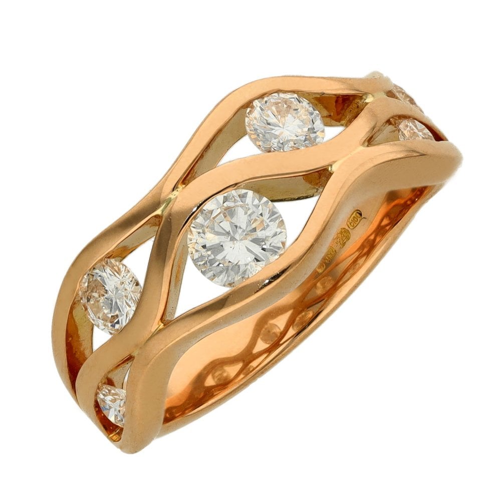 Ladies 18ct Rose Gold Open Wave Diamond Ring - 0.85ct