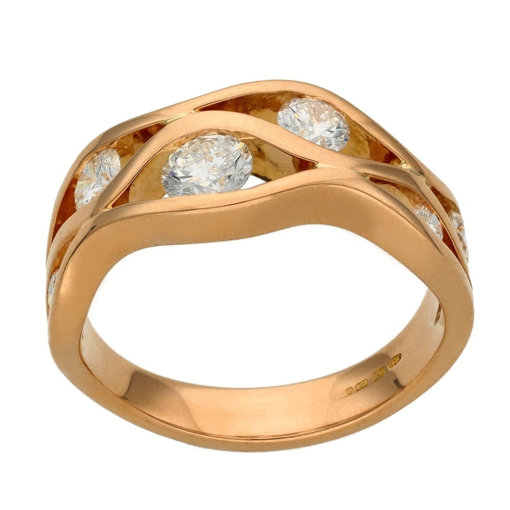 Ladies 18ct Rose Gold Open Wave Diamond Ring - 0.85ct