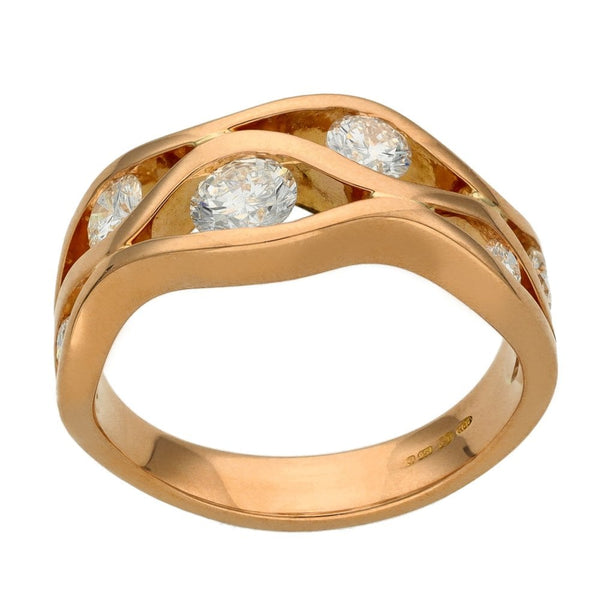 Ladies 18ct Rose Gold Open Wave Diamond Ring - 0.85ct