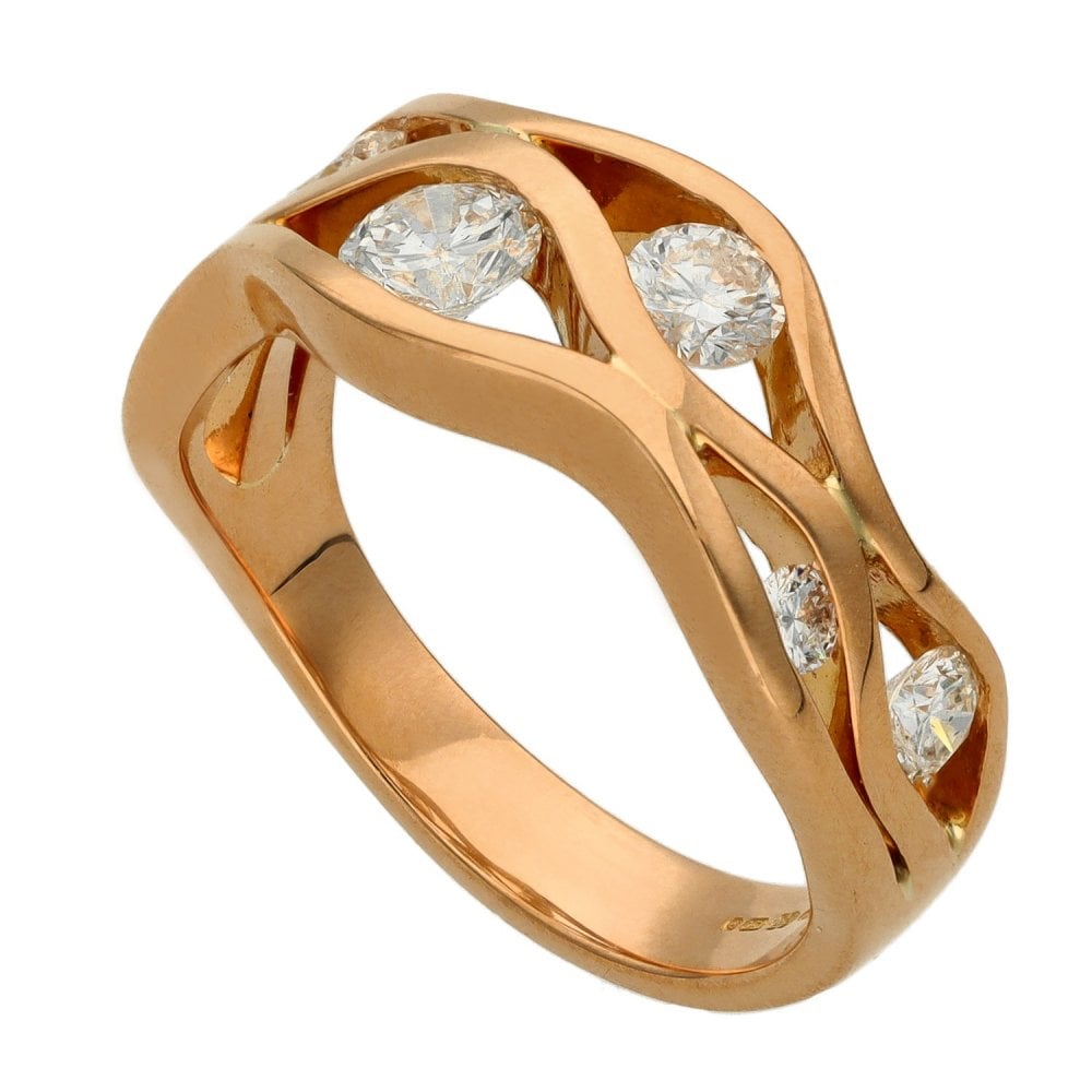 Ladies 18ct Rose Gold Open Wave Diamond Ring - 0.85ct