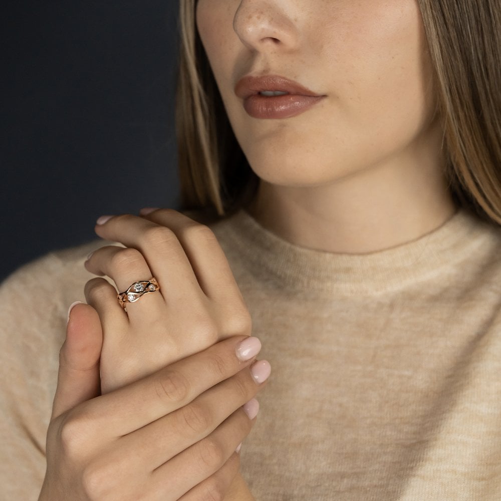 Ladies 18ct Rose Gold Open Wave Diamond Ring - 0.85ct