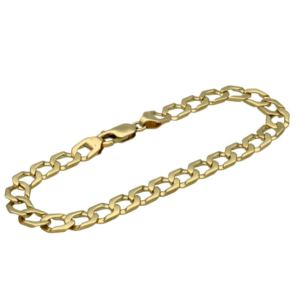 Gents 9ct Yellow Gold Curb Bracelet - 9" - 15.0g