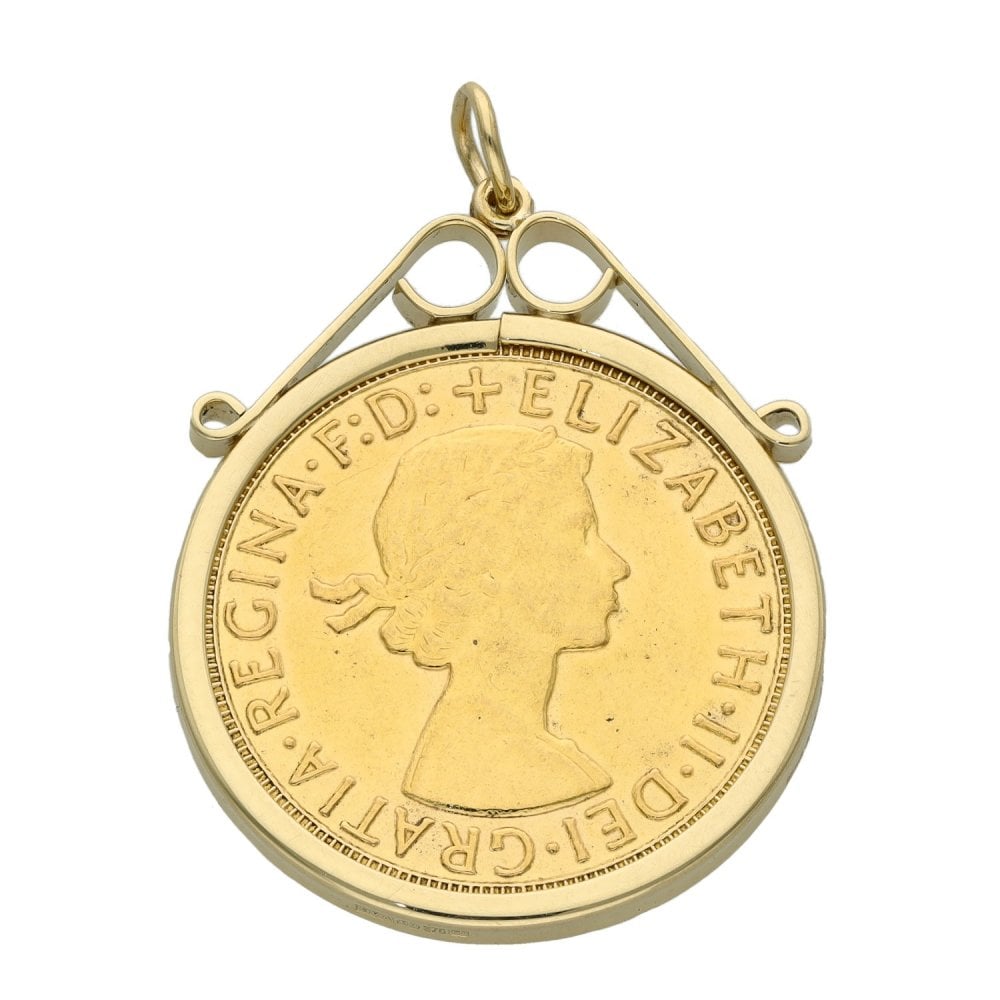 9ct Yellow Gold 1958 Full Sovereign Coin Pendant - 9.4g