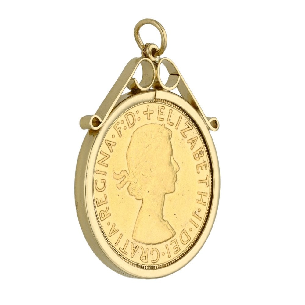9ct Yellow Gold 1958 Full Sovereign Coin Pendant - 9.4g