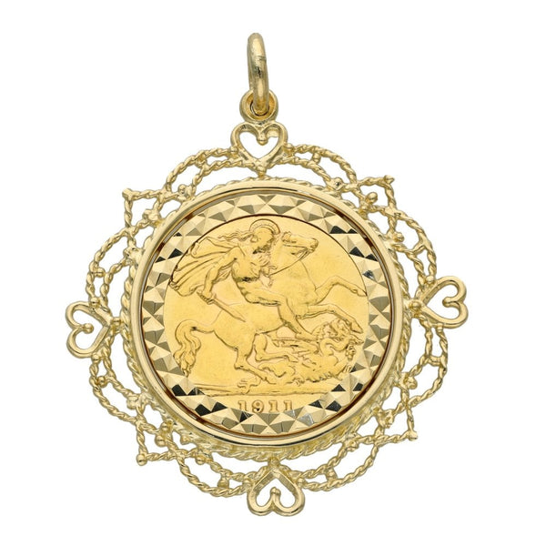 9ct Yellow Gold 1911 Half Sovereign Coin Pendant - 7.4g