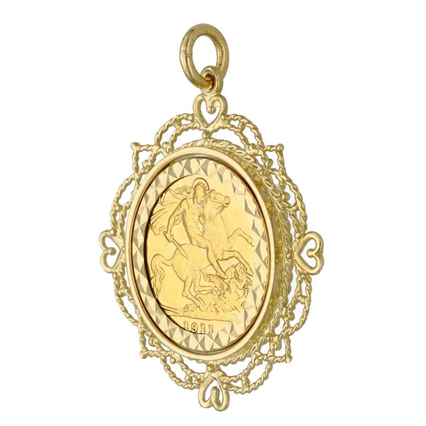 9ct Yellow Gold 1911 Half Sovereign Coin Pendant - 7.4g