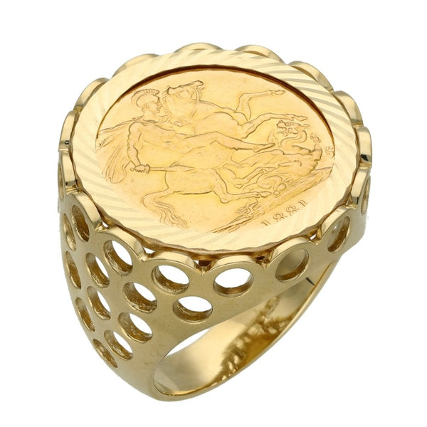 Yellow Gold 1881 Full Sovereign Coin Ring - Size T