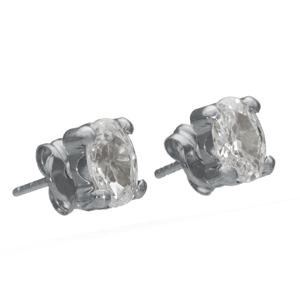 Ladies 9ct White Gold Oval Cubic Zirconia Stud Earrings