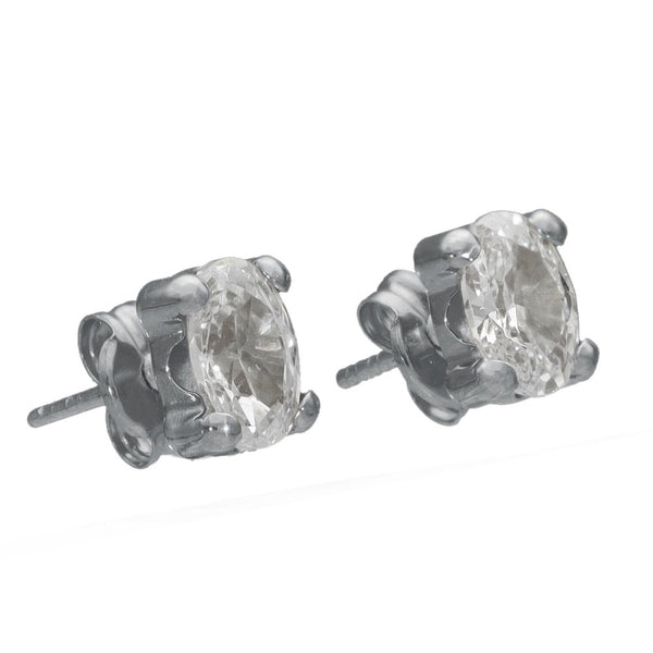 Ladies 9ct White Gold Oval Cubic Zirconia Stud Earrings