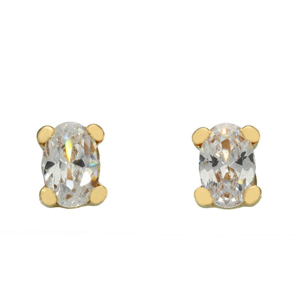 Ladies 9ct Yellow Gold Oval Cubic Zirconia Stud Earrings