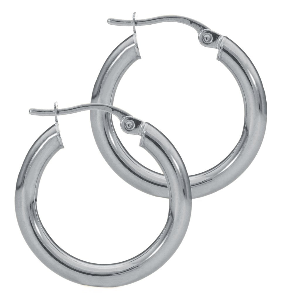 Ladies 9ct White Gold 15mm Hoop Earrings