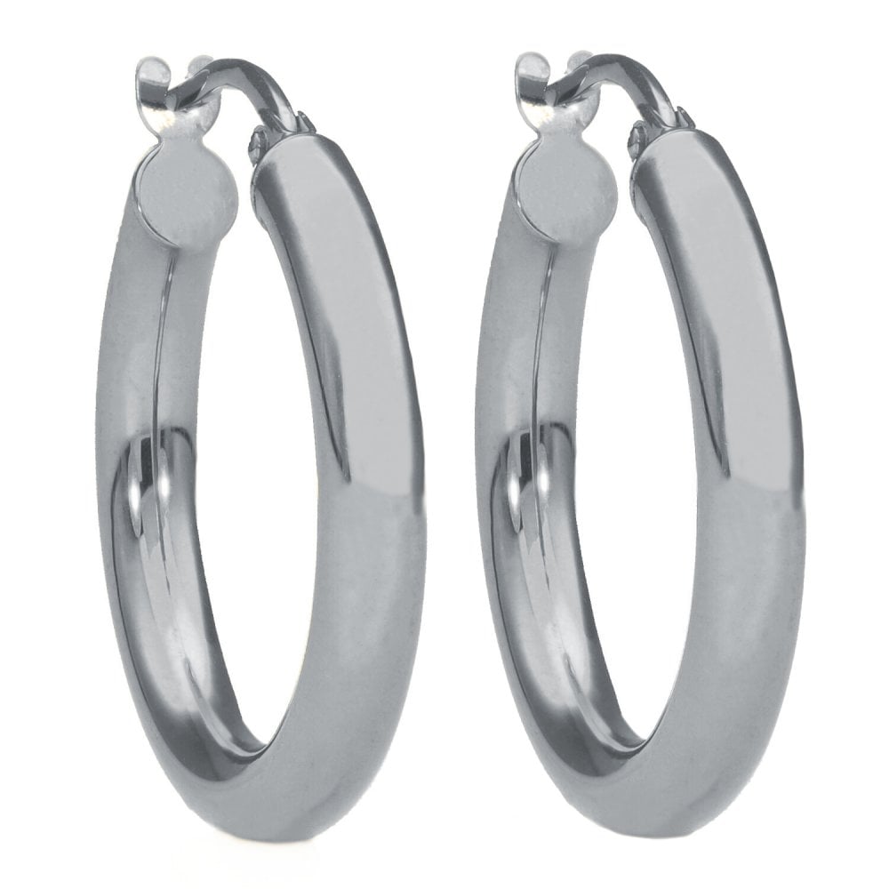 Ladies 9ct White Gold 15mm Hoop Earrings