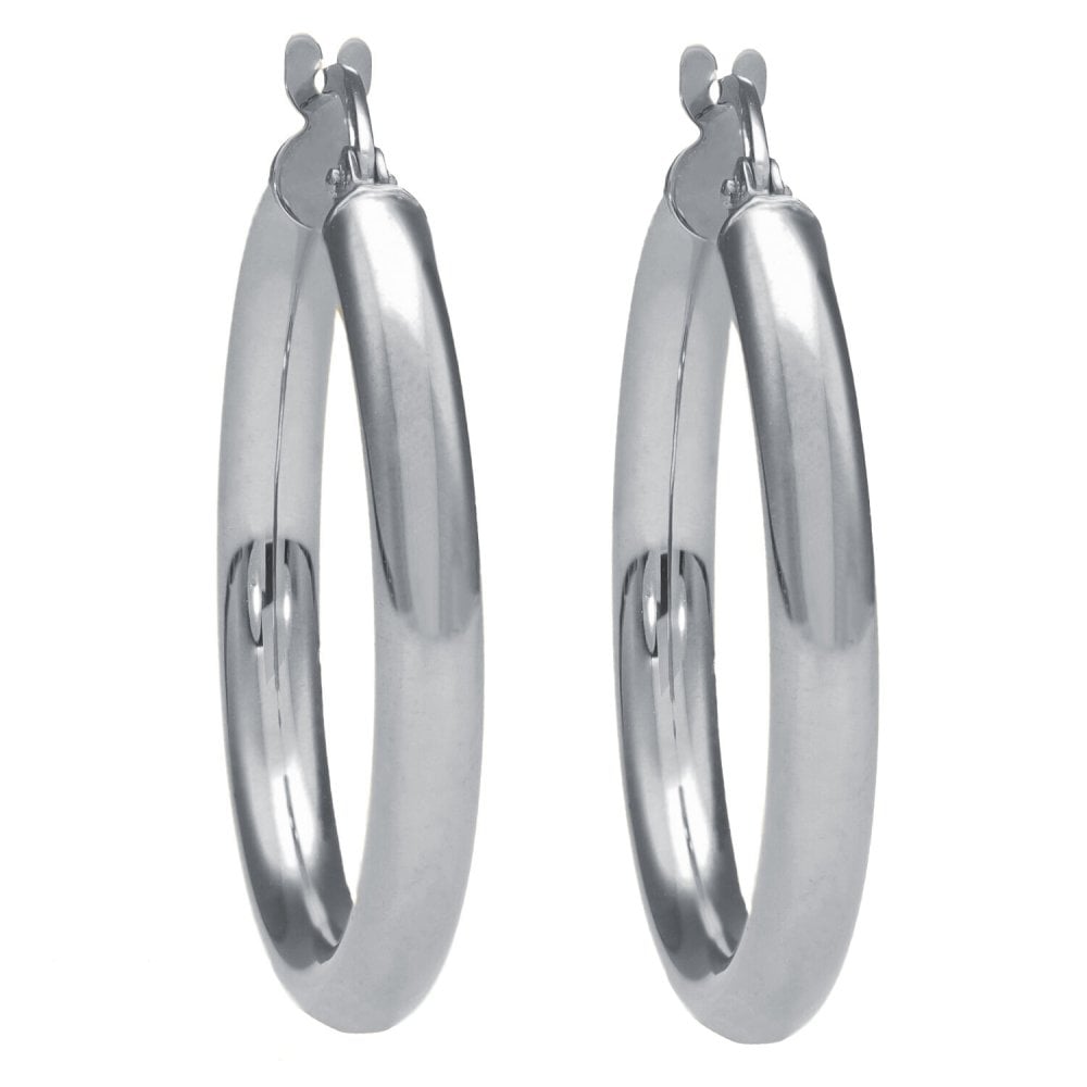 Ladies 9ct White Gold Medium Tube Hoop Earrings