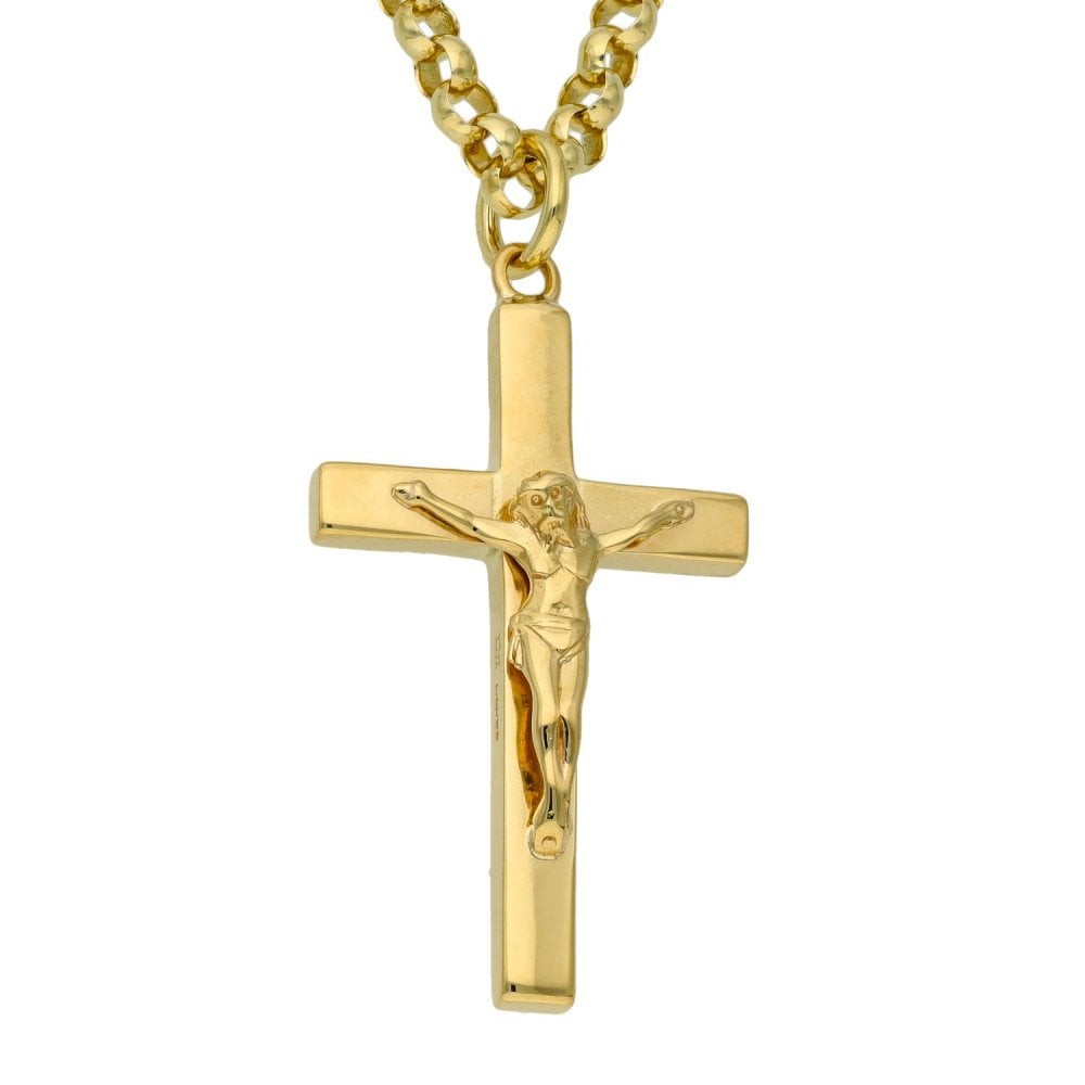 9ct Yellow Gold 22" Belcher Chain & Crucifix Pendant - 31.3g