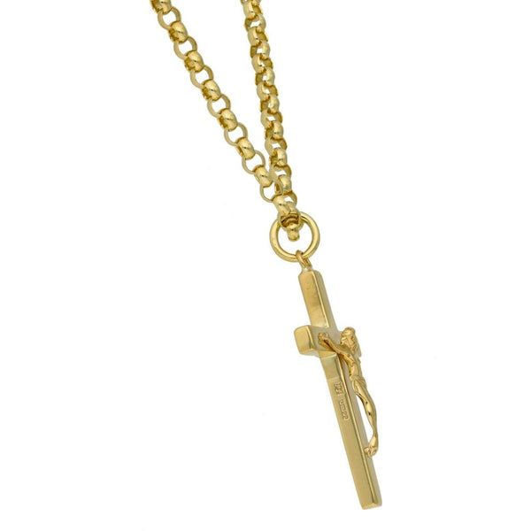 9ct Yellow Gold 22" Belcher Chain & Crucifix Pendant - 31.3g