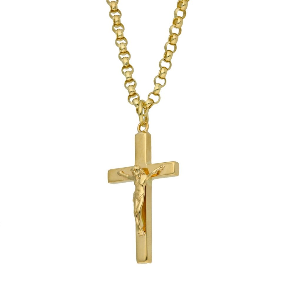 9ct Yellow Gold 22" Belcher Chain & Crucifix Pendant - 31.3g