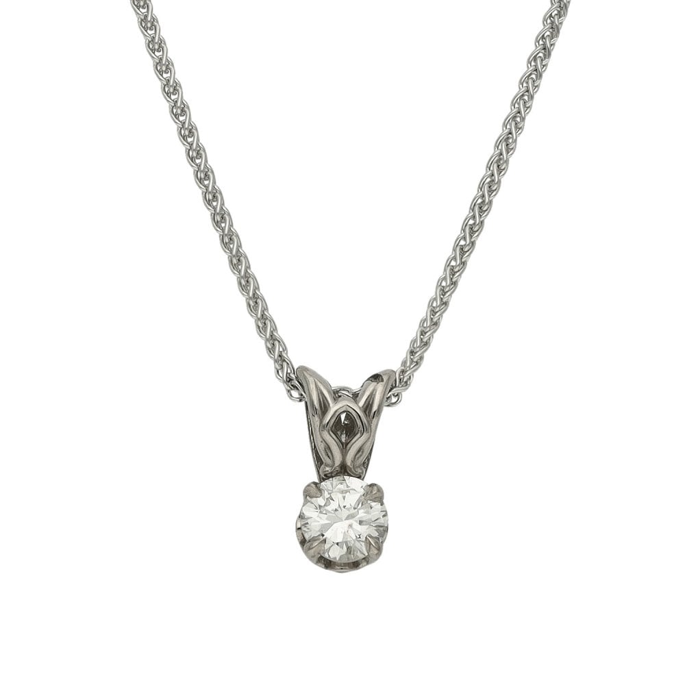 18ct White Gold Round Brilliant Diamond Pendant & Chain - 0.32ct