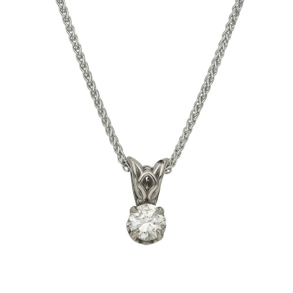 18ct White Gold Round Brilliant Diamond Pendant & Chain - 0.32ct