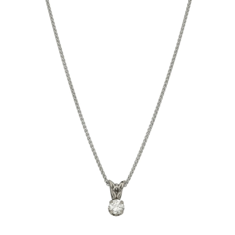 18ct White Gold Round Brilliant Diamond Pendant & Chain - 0.32ct