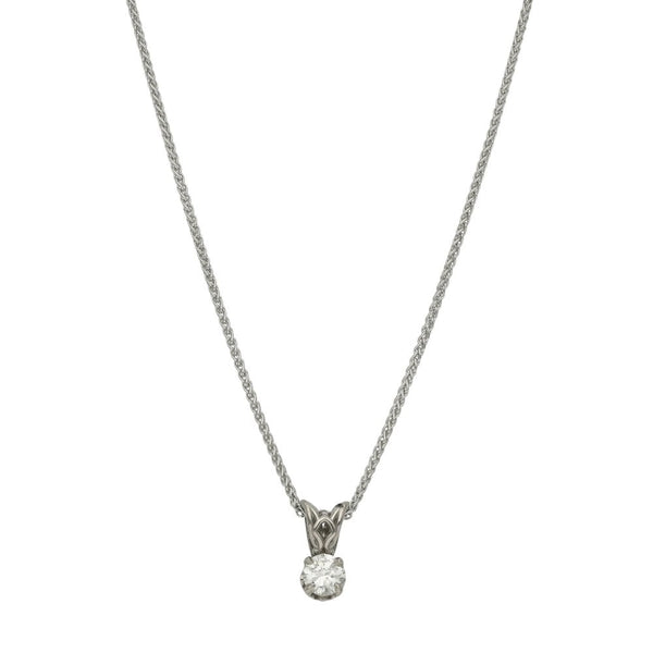 18ct White Gold Round Brilliant Diamond Pendant & Chain - 0.32ct