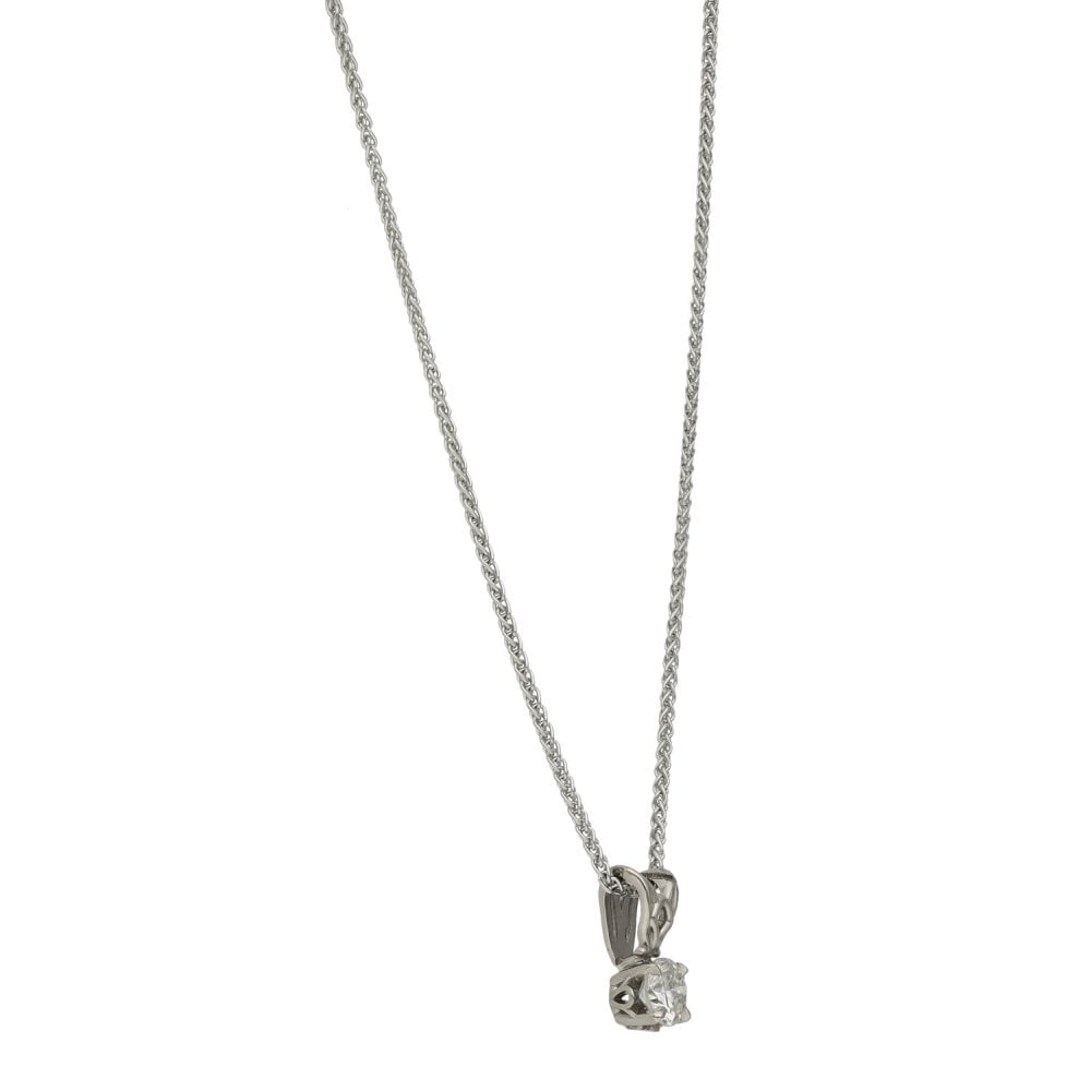18ct White Gold Round Brilliant Diamond Pendant & Chain - 0.32ct