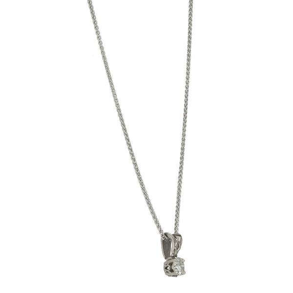 18ct White Gold Round Brilliant Diamond Pendant & Chain - 0.32ct